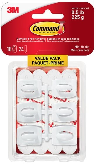 Mini Hooks Value Pack with Adhesive Strips, Clear, 0.5-lbs, 18 Strips per Pack Y2908