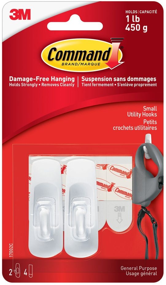 Small Utility Hooks Value Pack with Adhesive Strips, White, 1-lb, 2 Strips per Pack K1257