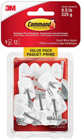Small Wire Hooks Value Pack with Adhesive Strips, White, 0.5-lbs, 9 Strips per Pack
