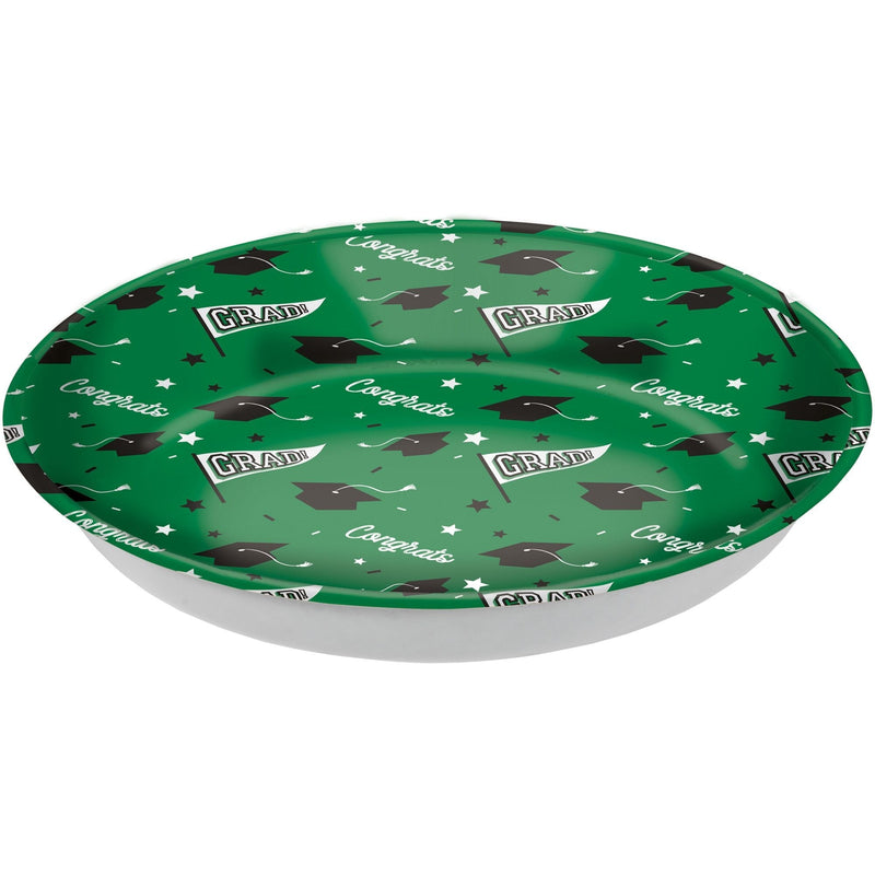 "Congrats Grad" Round Plastic Reusable Serving Bowl, Green, 14-in, for Graduation B7570