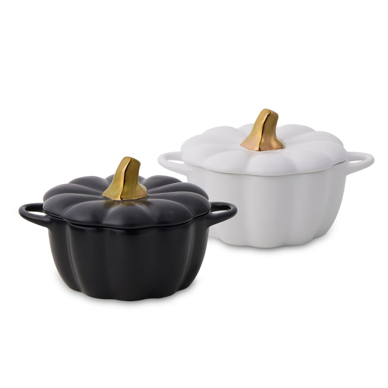 320-mL Black/White Ceramic Pumpkin Cocotte, 2-pk E9166