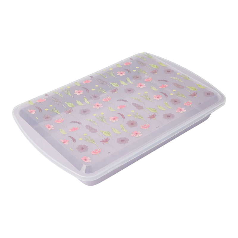 Non-Stick Carbon Steel Cake Pan with Lid, Floral Print Q3084