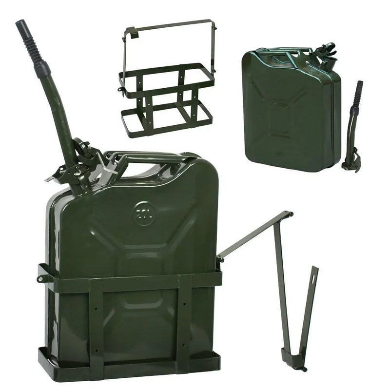 Jerry Can with Holder 20L Liter 5 Gallons - Steel Tank Gasoline Green V0551