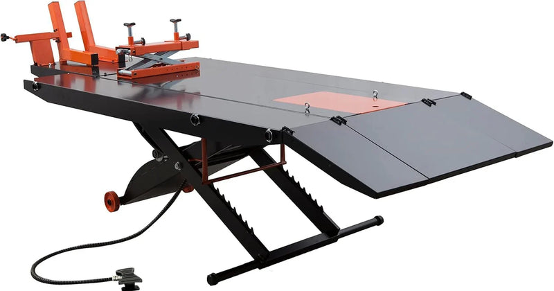 1500LB Air-Operated Motorcycle & ATV Lift Table – 48" Wide with Side Extensions, 2-Year Warranty J2620