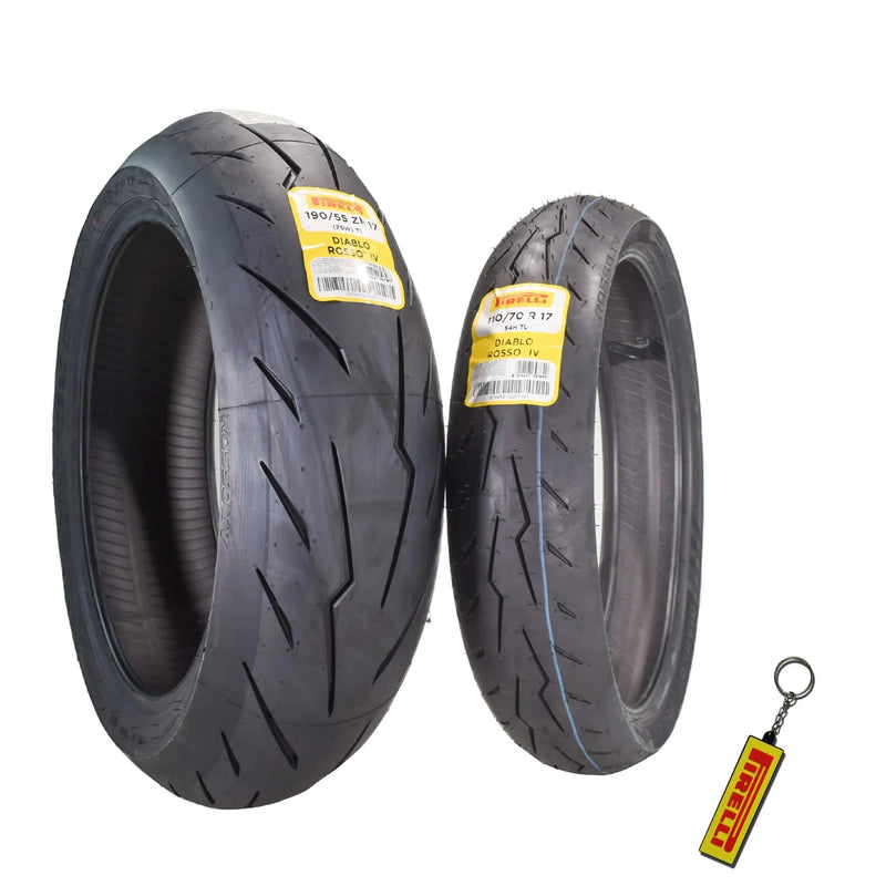 Motorcycle Tires Set – Front 110/70ZR17 & Rear 190/55ZR17 with Bonus Keychain A3088