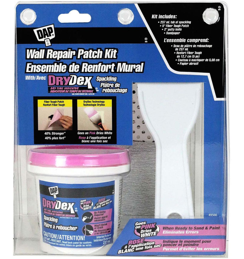Wall Repair Patch Kit with DryDex Spackling, Putty Knife, Patches & Sandpaper, 4-pc J9516
