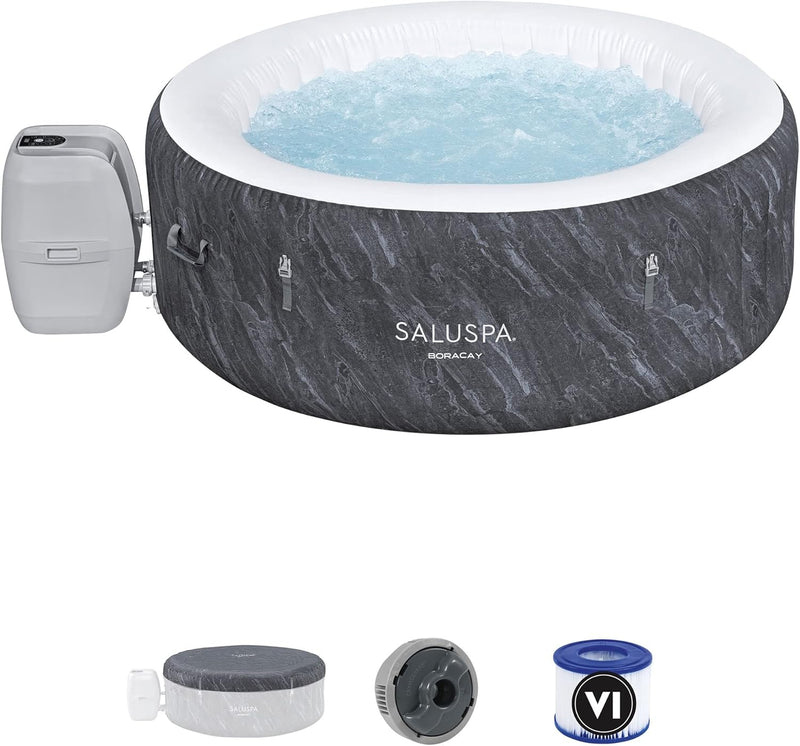 SaluSpa Fiji AirJet Large Round 2 to 4 Person Inflatable Hot Tub Portable Outdoor Spa with 120 AirJets and EnergySense Cover, Grey D2233