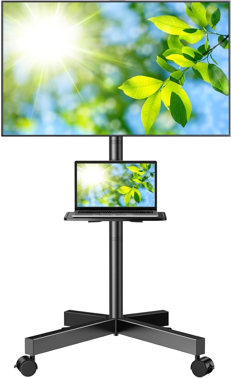 Mobile TV Stand for 23-60 Inch LCD LED Flat/Curved Panel Screen TVs, Tilt TV Cart Holds up to 88Lbs Portable Stand with Laptop Shelf Rolling Floor Max VESA 400x400mm (PSTVMC06) L3228