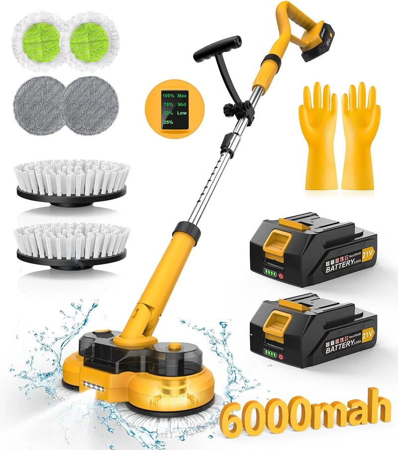 6000mAh Battery Electric Mop M1, 800RPM Cordless Electric Power Scrubber & Mops for Floor Cleaning, Best Automatic Spin Mops with Smart Display,Rotating Mop with LED Light & Water Spray-qimedo T6844