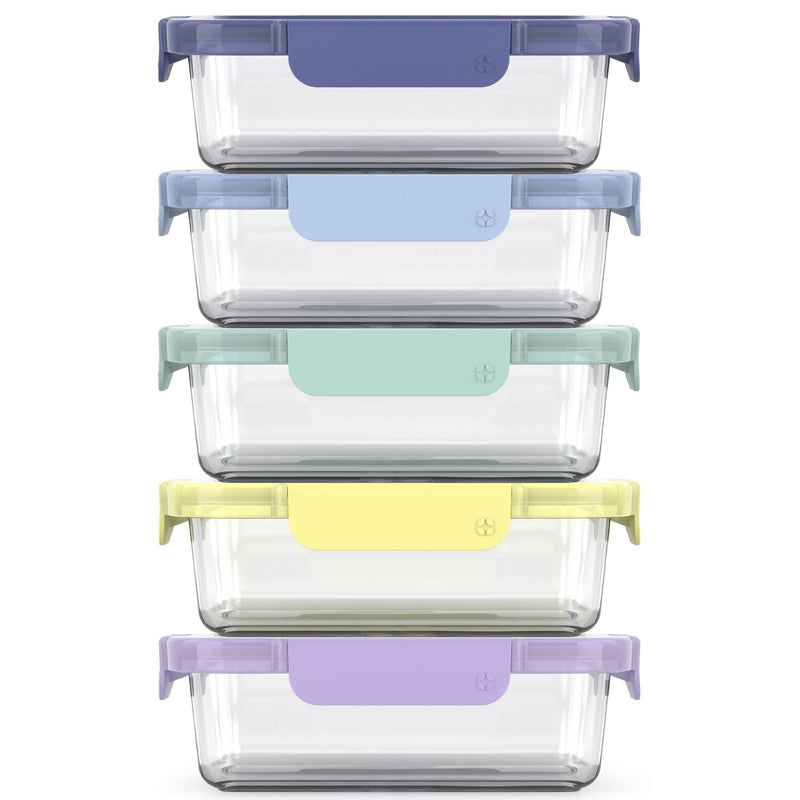 Colour Lock Glass Meal Prep Food Storage Container Set with Leakproof Lids, 10-pc C7088