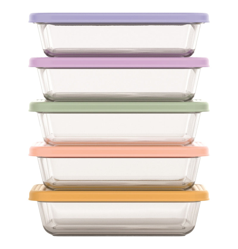 Everyday Glass Meal Prep Food Storage Container Set with Press-Fit Lids, Multi-Coloured, 10-pc S6704