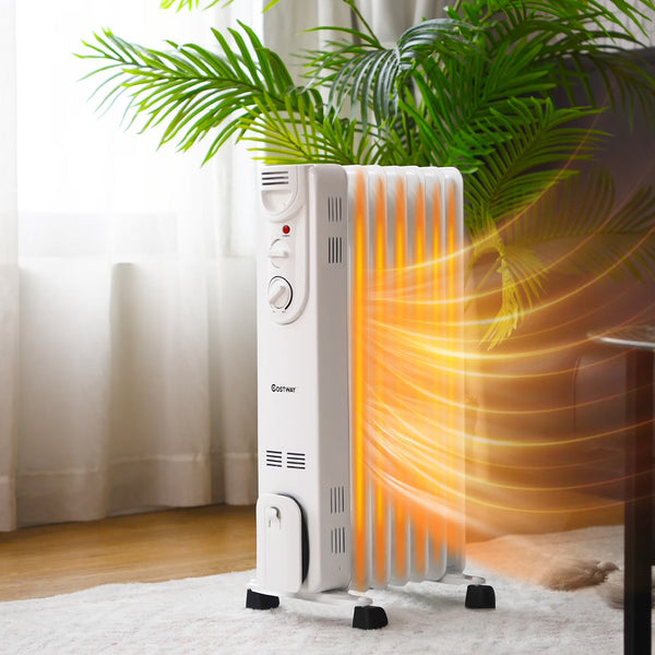 1500W Electric Oil Filled Radiator Space Heater 5-Fin Thermostat Room Radiant L3910