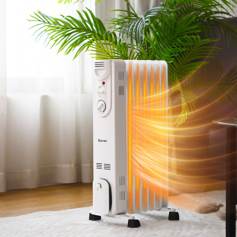 1500W Electric Oil Filled Radiator Space Heater 5-Fin Thermostat Room Radiant L3910