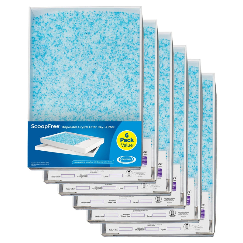 ScoopFree Complete Replacement Blue Crystal Litter Tray-- 6-Pack Easy Cleanup with Disposable Tray Includes Leak Protection and Low Tracking Litter M0121
