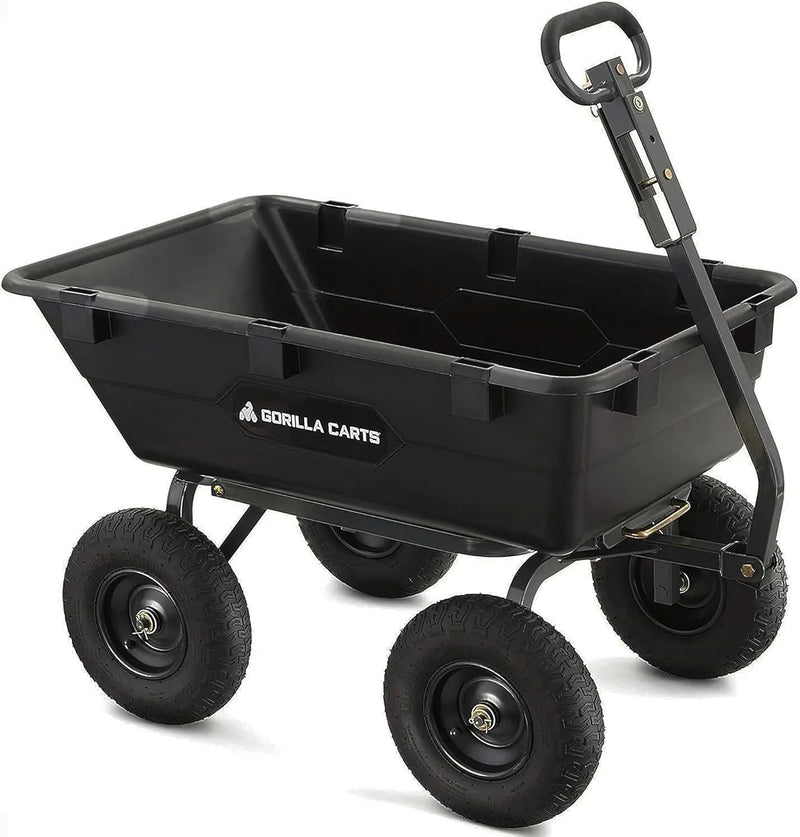 Heavy Duty Poly Utility Dump Wagon Garden Cart w/Pneumatic Tires, 6 Cu Ft - 1200 lb Capacity Outdoor Wheelbarrow for Yard, Landscaping & Gardening, Lawn Tractor or ATV Towable- Carts Y7073