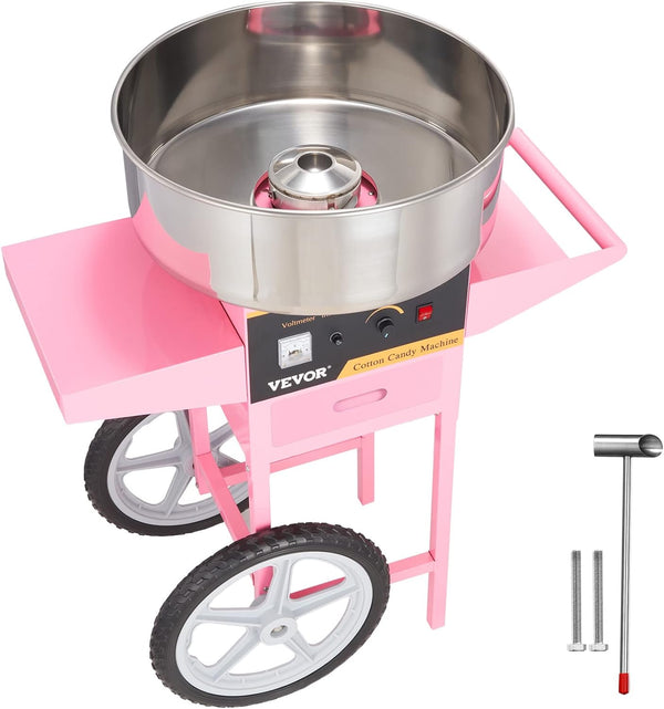 Electric Cotton Candy Machine with Cart, 1000W Commercial Floss Maker with Stainless Steel Bowl, Sugar Scoop and Drawer, Perfect for Home, Kids Birthday, Family Party, Pink A9969