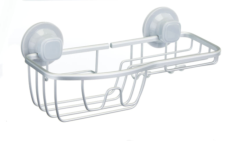 Aluminum Rust-Resistant Suction Basket Shower Caddy with Hook, 3-in x 11-in x 5-in I8106