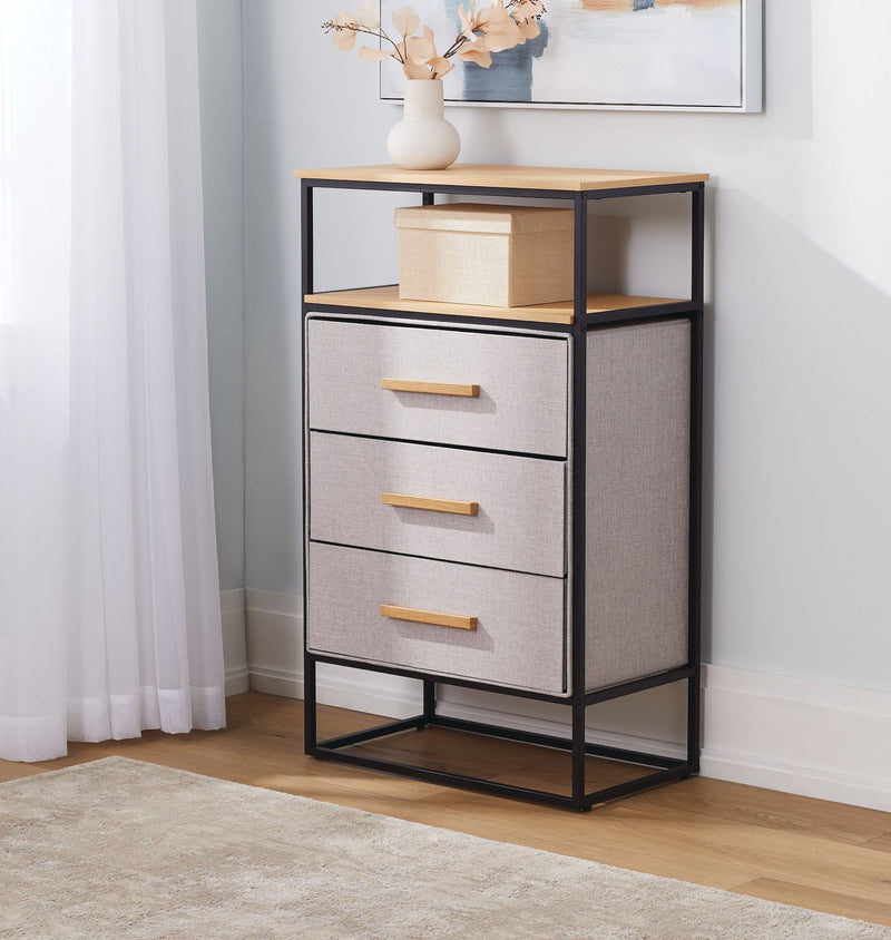 Fabric 3-Drawer 1-Shelf Storage Organizer, Wood K0511