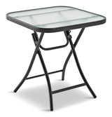 Folding Outdoor/Patio Side Table with Glass Top, Assorted, 18-in