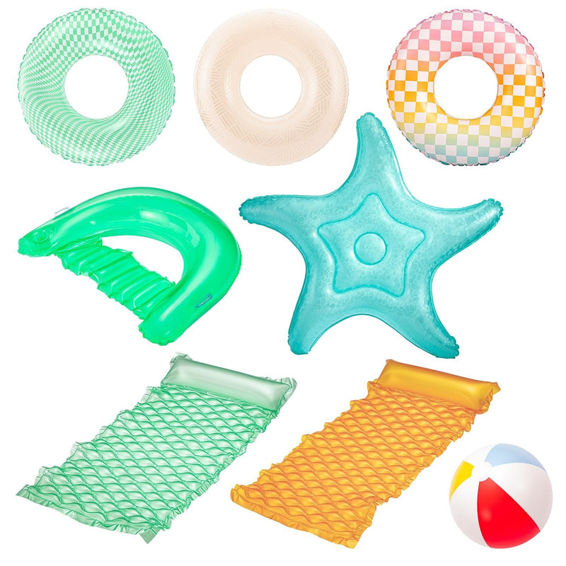 Party Pack Pool Loungers with Inflation Tool, 9-pc S4432