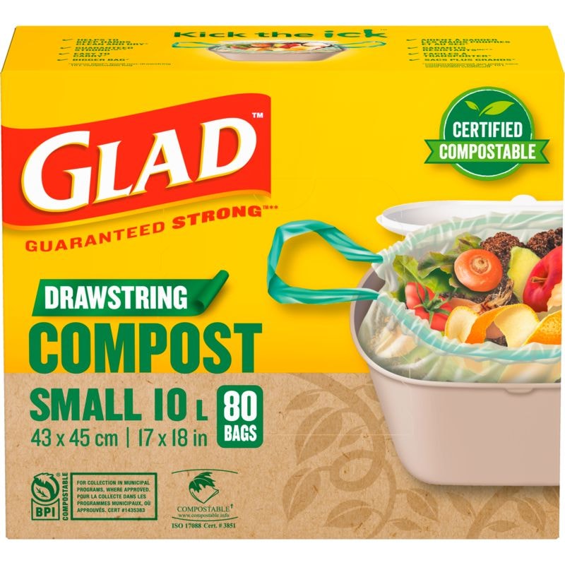 Small Certified Compostable Drawstring Food Waste Bags, 80-pk, Opaque, 10-L D3041