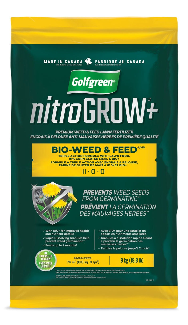 Nitrogrow+ Bio-Weed & Feed Lawn Fertilizer, 11-00-00, 9-kg Q2142