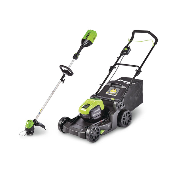 2-in-1 60V 4Ah Battery, Cordless Push Lawn Mower + String Trimmer, 17-in + 13-in W8752