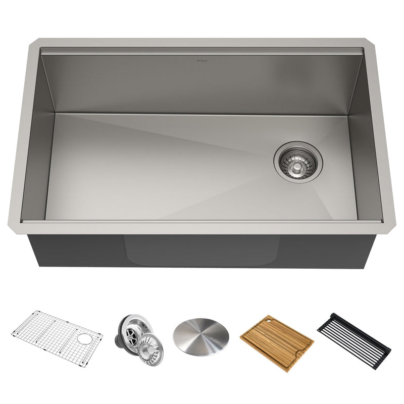 Kore Undermount Stainless Steel Single Bowl Kitchen Sink with Add-Ons, 30x19x11-in Y4477