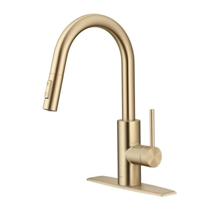 Oletto Pull-Down Single Handle Kitchen Faucet with QuickDock Top Mount Installation Assembly, Spot Free Antique Champagne Bronze X7418