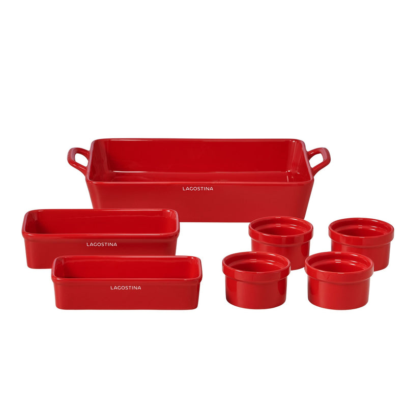 Stackable Red Ceramic Bakeware Set with Handles, 7-pc H7416
