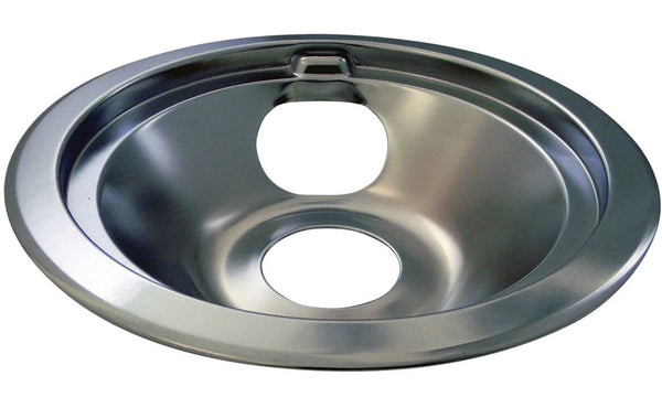 62241 GE Stove Shallow-Draw Drip Pan with Trim Ring, Dishwasher Safe, Bright Chrome, 6-in G5208