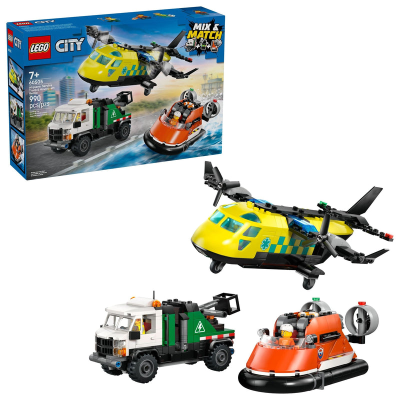 City Airplane Service, Truck & Hovercraft Remix Building Set - 60505, 990-pcs, Ages 7+ I6392