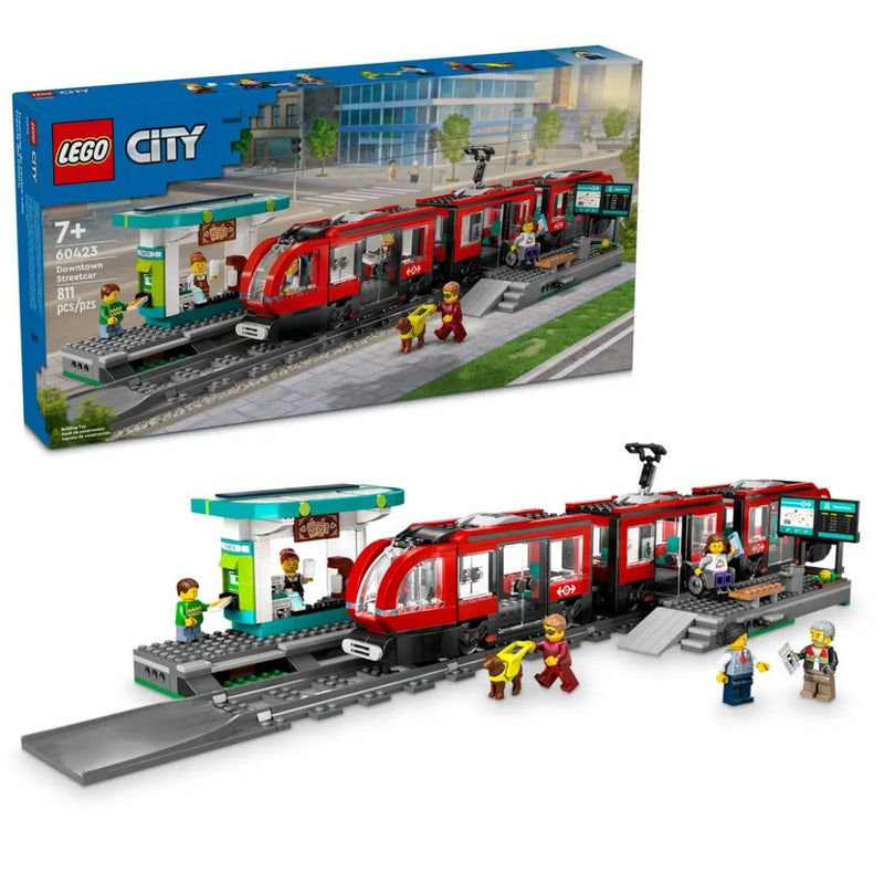 City Downtown Streetcar and Station Toy Train Set - 60423, 811-pcs, Ages 7+ B1794