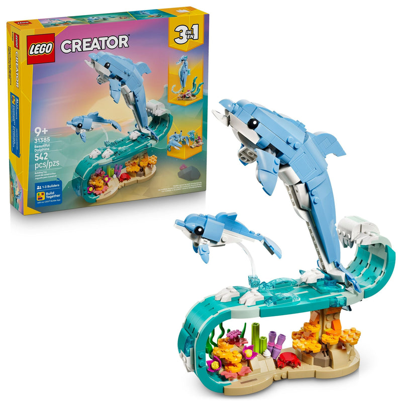 Creator 3-in-1 Sea Animals: Beautiful Dolphins Toy Building Set - 31385, 542-pcs, Ages 9+ R0949