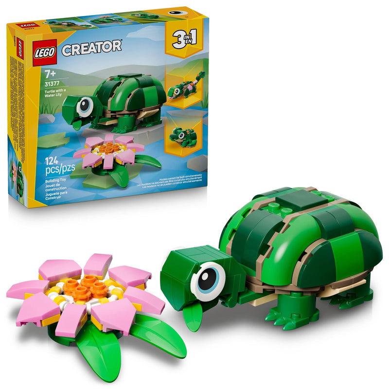 Creator 3-in-1 Turtle with a Water Lily Flower Toy Building Set - 31377, 124-pcs, Ages 7+ A1779