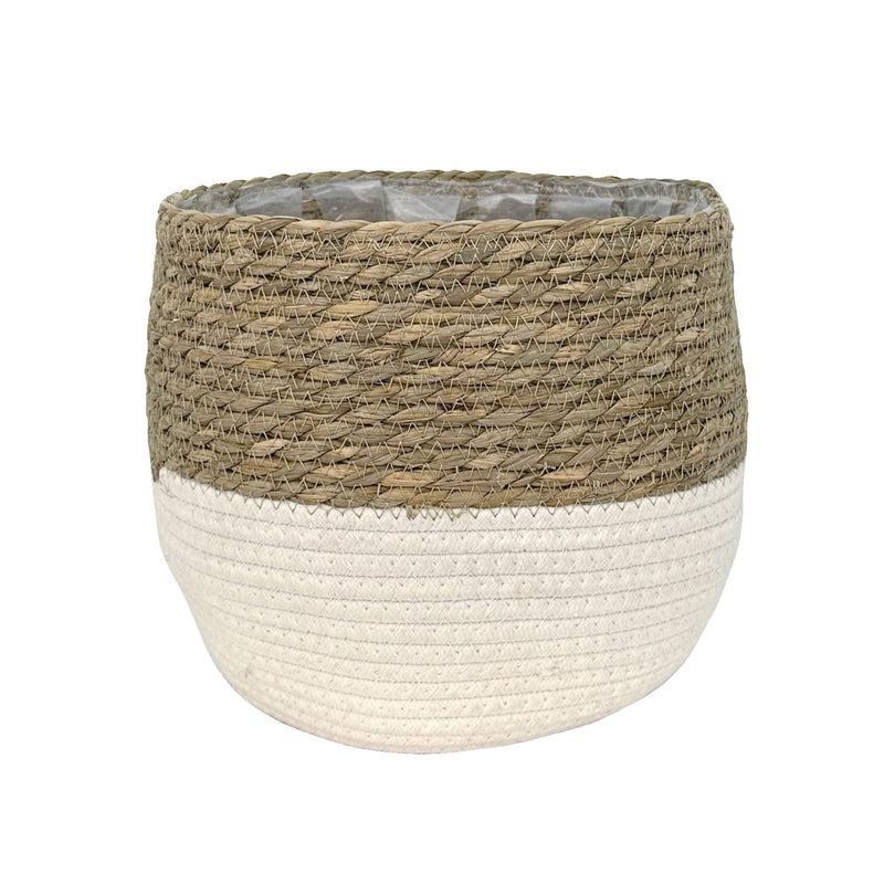 Lynne Weave Cotton Jute Round Basket Planter with Leaf-Proof Plastic Lining, 10-in O2627