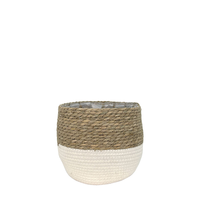 Lynne Weave Cotton Jute Round Basket Planter with Leaf-Proof Plastic Lining, 4-in I6442