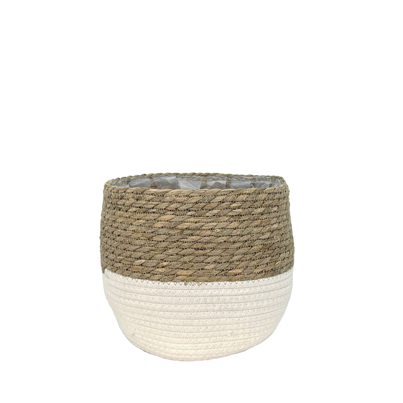 Lynne Weave Cotton Jute Round Basket Planter with Leaf-Proof Plastic Lining, 6-in E1756
