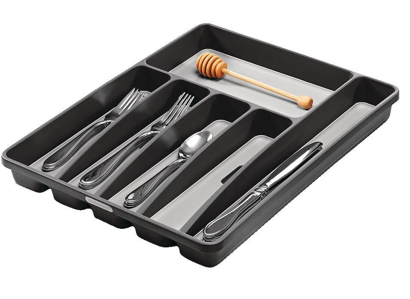 Madesmart Large 6-Compartment Cutlery & Kitchen Utensil Drawer Organizer Tray/Holder, Grey Y4408