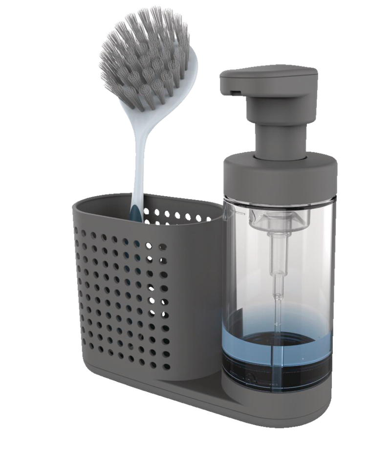 Madesmart Non-Slip Foaming Hand/Dish Soap Pump Dispenser & Sink Caddy Organizer, Grey G2635