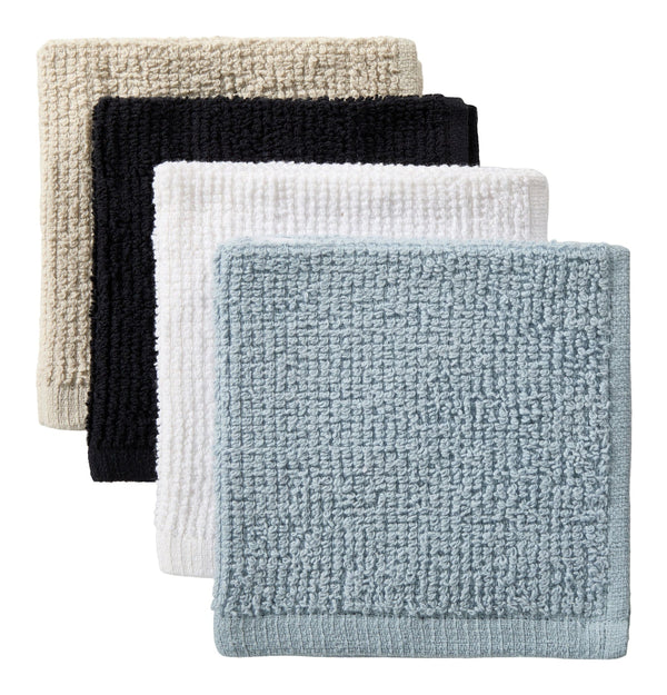 Bar Mop Dish Cloths, Black, Grey & Dusty Blue, 12-in, 8-pk A5414
