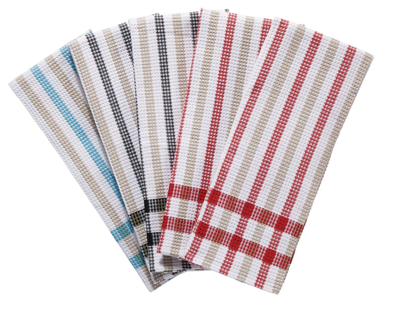 Cotton Plaid Waffle Kitchen Towels, Reusable, 22-in x 32-in, 5-pk, Assorted Colours R4945