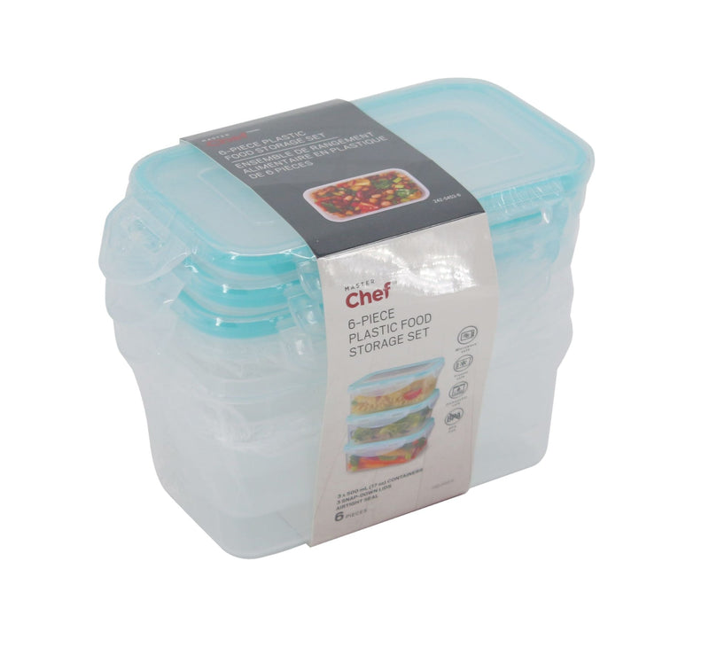 Plastic Food Storage Container Set with Snap Lid, 500-mL, 6-pc L9983