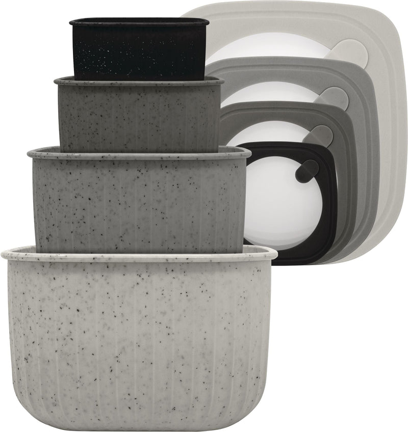 Square Bowl Food Storage Container Set with Lid, Grey, 4-pc M4144