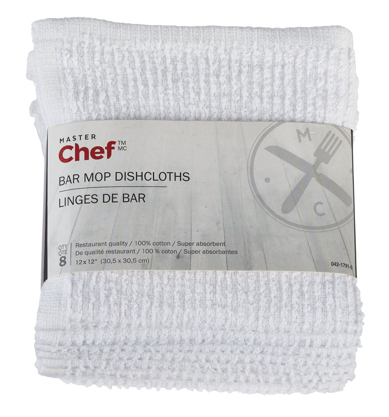Terry Cotton Bar Mop Dishcloths, 16-in x 19-in, White, Reusable, 4-pk T2897