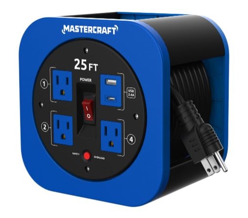 25-ft 13A 3-Outlet/1 USB-A and 1 USB-C Extension Cord Reel C3418