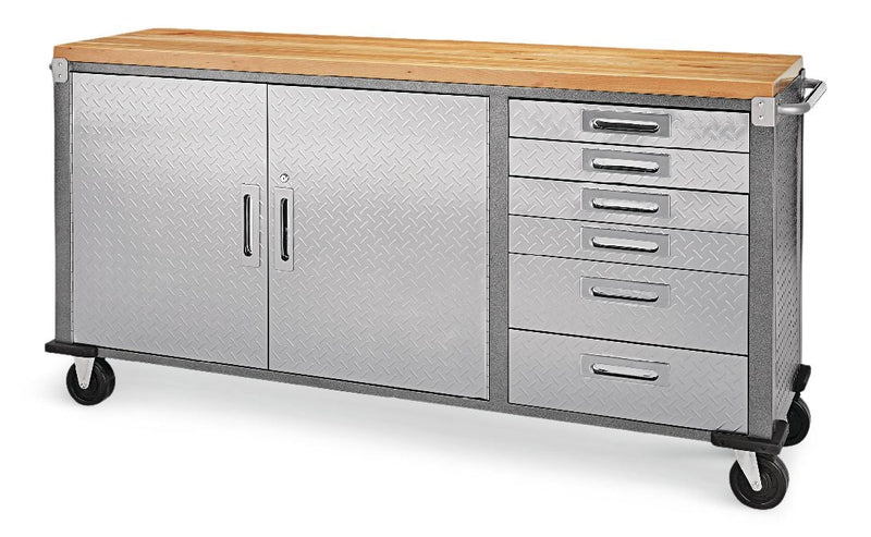 72" Diamond Series 2-Door, 6-Drawer Wooden Top Work Station with Wheels, 72 x 21-5/8 x 37-1/2-in C3225