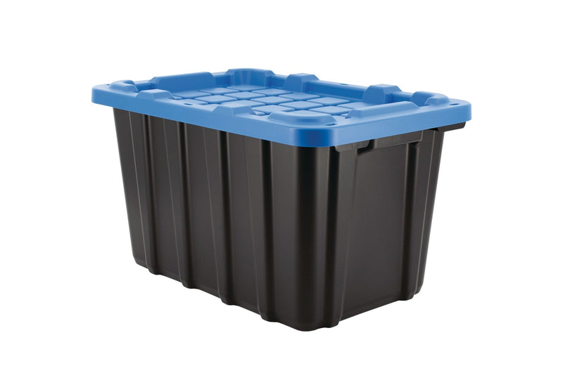 Heavy Duty Stackable Storage Box with Lid, 45-L, Black/Blue I6738