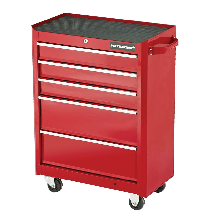 Rolling Tools Storage Cabinet with 5 Drawers, Deep Red, 24-in X6311