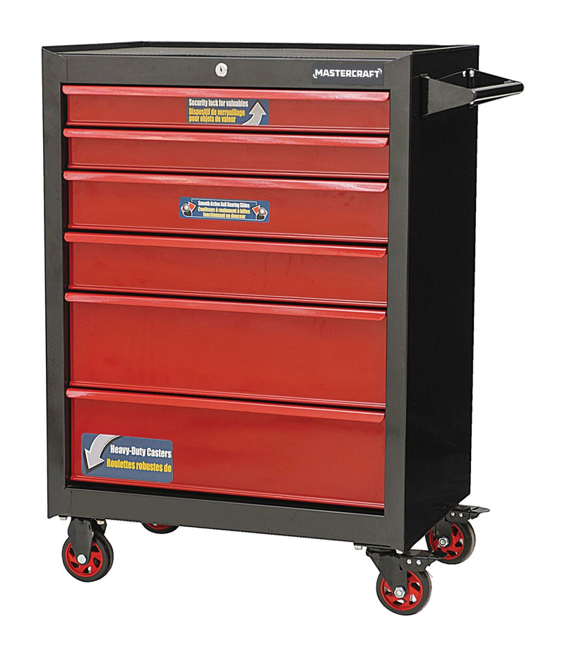 Rolling Tools Storage Cabinet with 6 Drawers, Black&Red, 26-in B5654